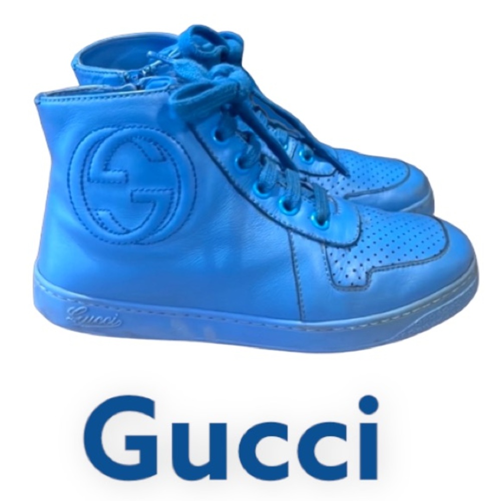 Authentic Gucci boys signature leather high top GG sneakers sz 12 Euro 30